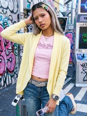 Kismet Pale Yellow Open-Front Cardigan y2k butter yellow